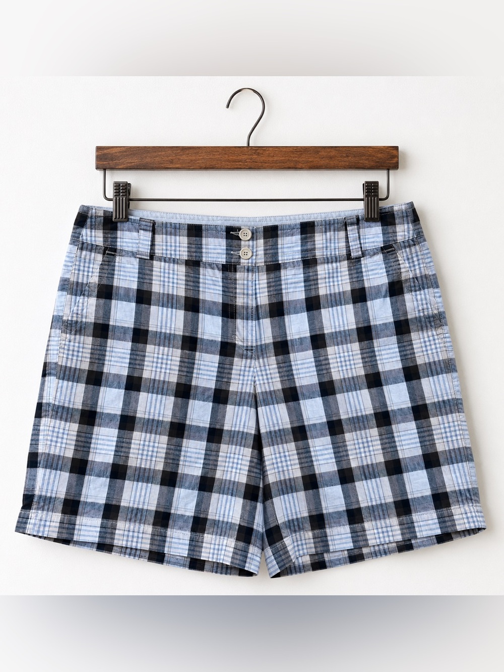 NY&Co Manhattan Shorts Womens 16 Plaid Chino Tailored Zip Button Work